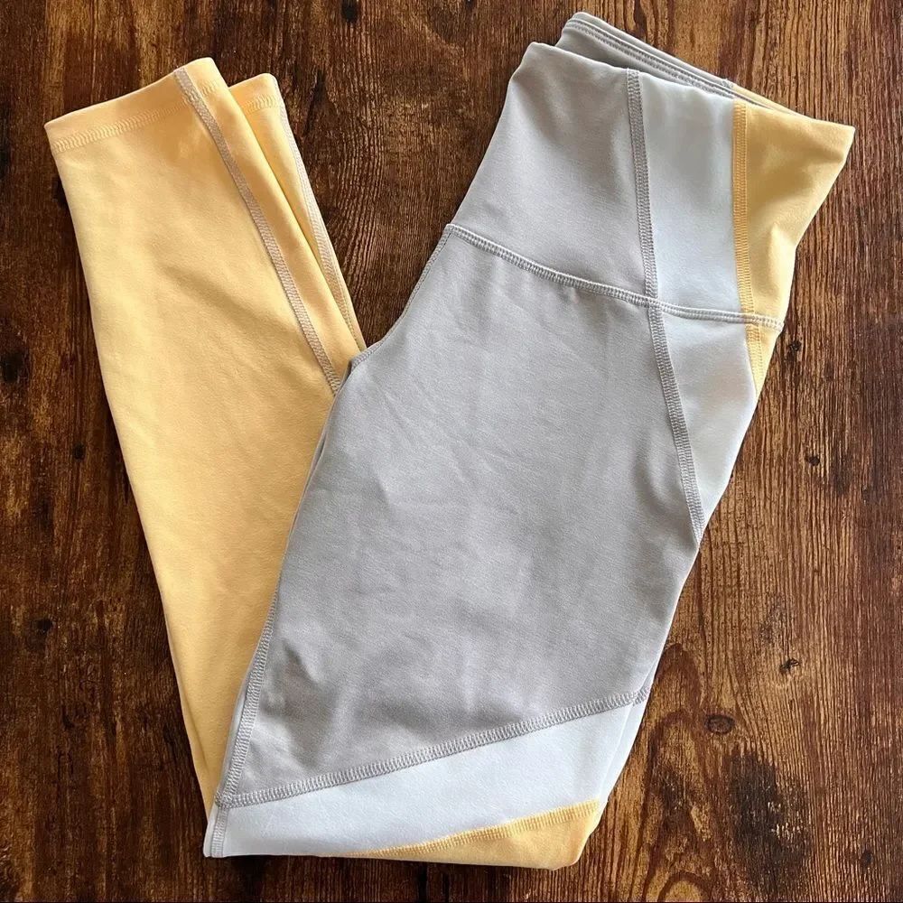 Old Navy Grey & Yellow Colorblock Leggings Size Medium Petite